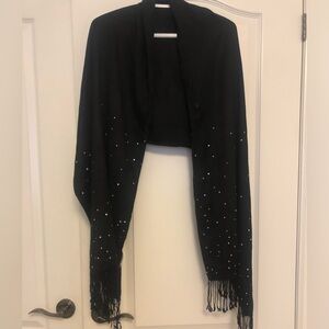 Black with silver rhinestones, fringes,  beautiful wrap/shawl/scarf